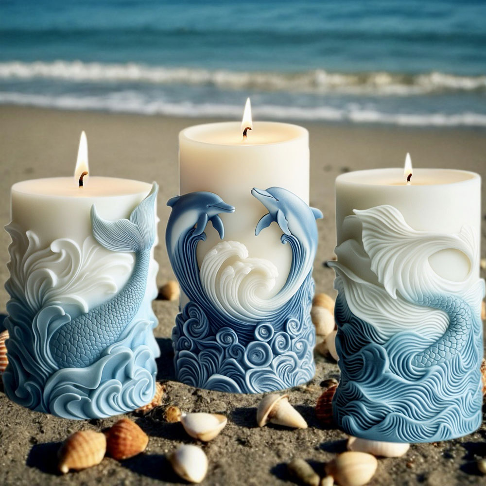 Resin Ocean Wave Mold - المحيط موضوع سيليكون قالب شمع دولفين